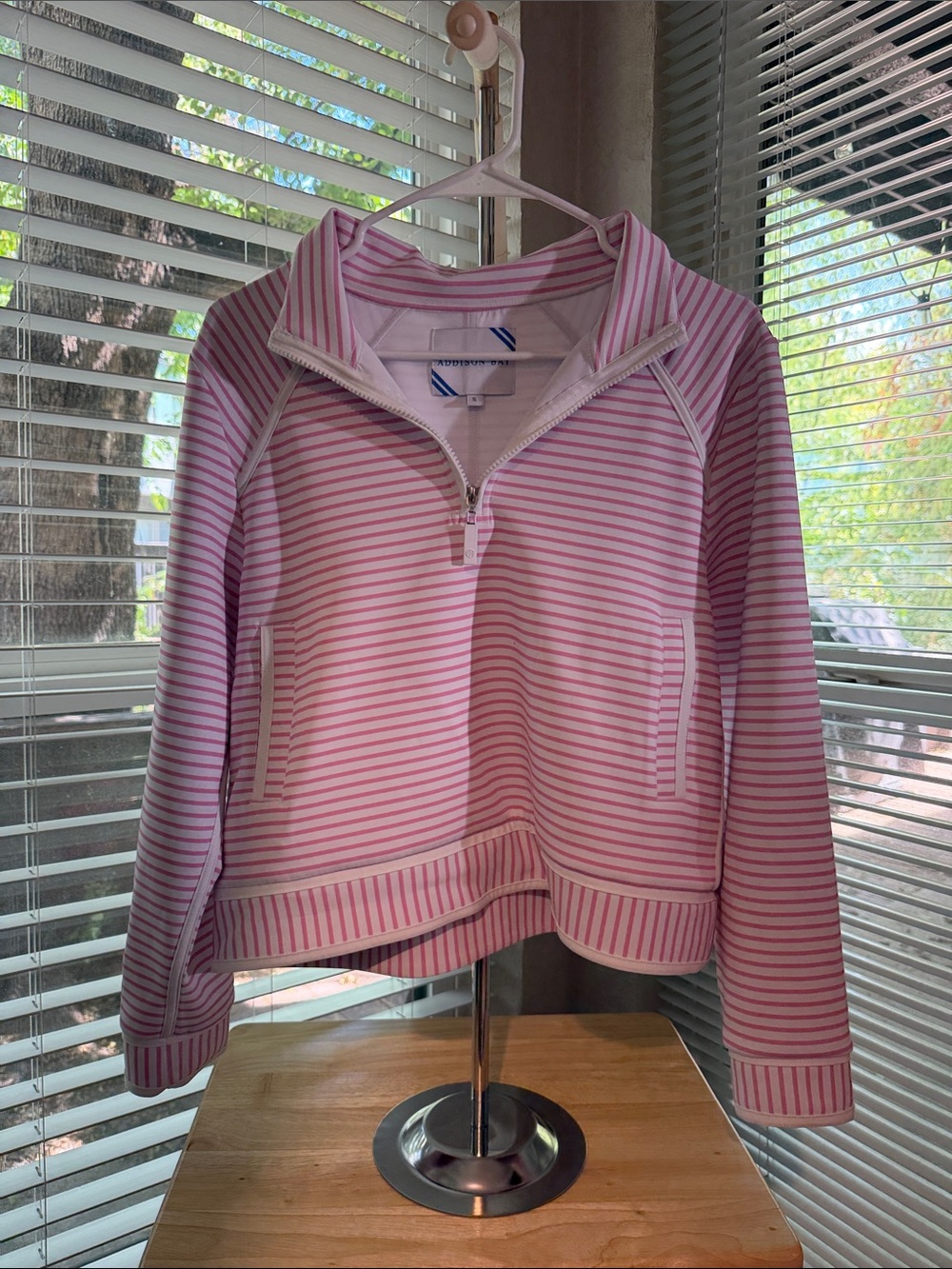 Addison Bay Pink & White Striped Half-Zip Bomber Jacket